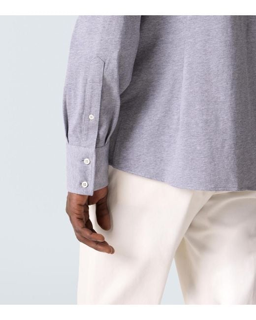 Brunello Cucinelli Blue Cotton Poplin Shirt for men