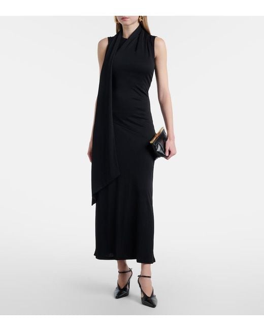 AMI Black Tie-Neck Jersey Midi Dress