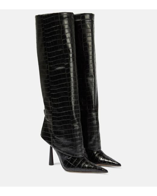 Gia Borghini Black Rosie 31 Croc-effect Knee-high Boots
