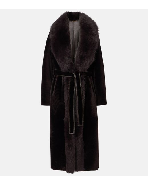 Nour Hammour Black Isadora Shearling Wrap Coat