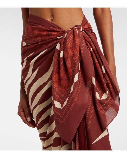 Johanna Ortiz Red Printed Cotton Beach Coover-Up
