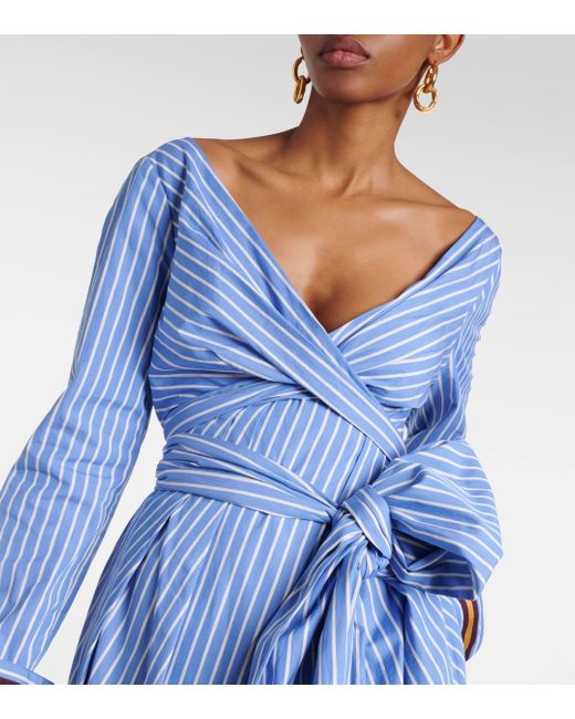 Dries Van Noten Blue Striped Cotton Poplin Midi Dress