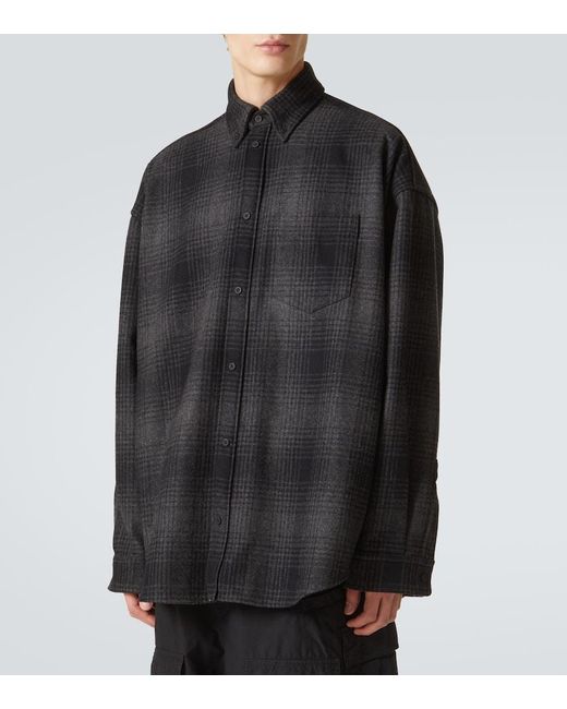 Balenciaga Black Checked Wool-Blend Flannel Shirt for men