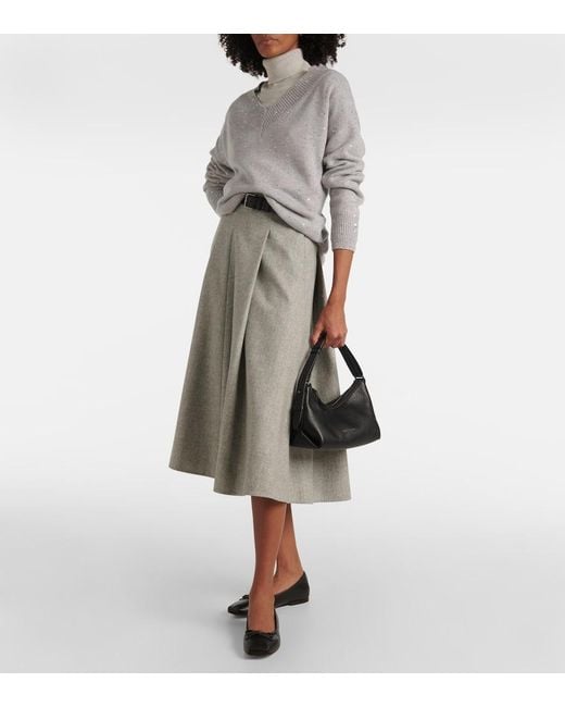 Brunello Cucinelli Black Monili Bow-Detail Leather Ballet Flats