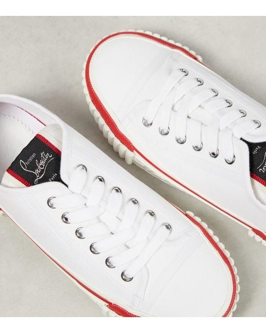 Christian Louboutin White Super Pedro Brand-Embellished Woven Low-Top Trainers