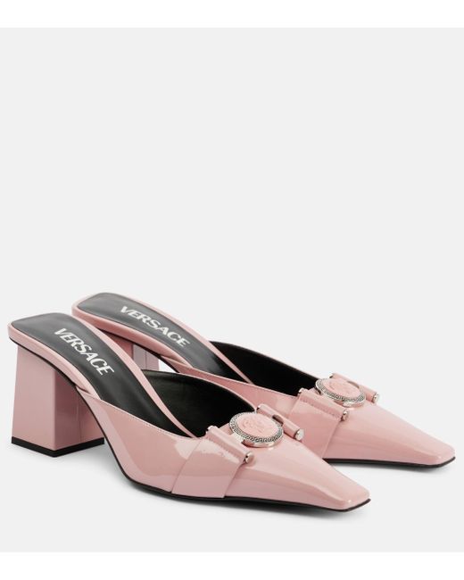 Versace Pink Medusa Patent Leather Mules