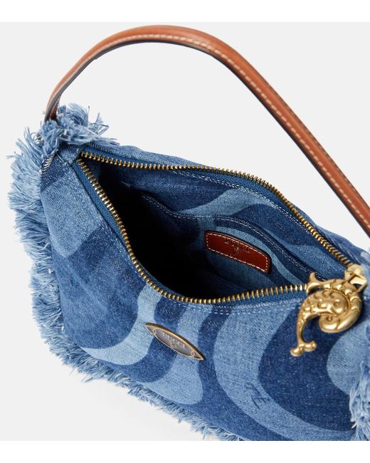 Emilio Pucci Blue Marmo Fringed Denim Shoulder Bag