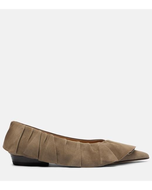 J.W. Anderson Brown Ruffled Suede Ballerina Flats