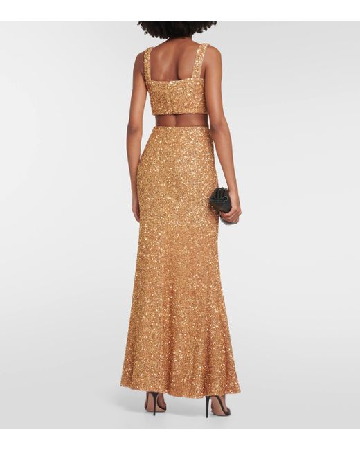 Self-Portrait Brown Sequined Maxi Skirt