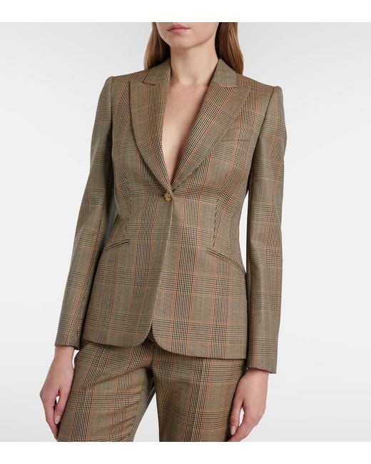 Alexander McQueen Brown Country Check Wool Blazer