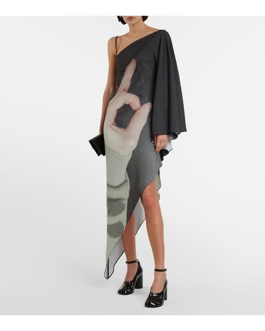 MM6 by Maison Margiela White Printed One-shoulder Midi Dress