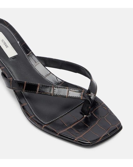 Totême  Gray Croc-Effect Leather Thong Sandals