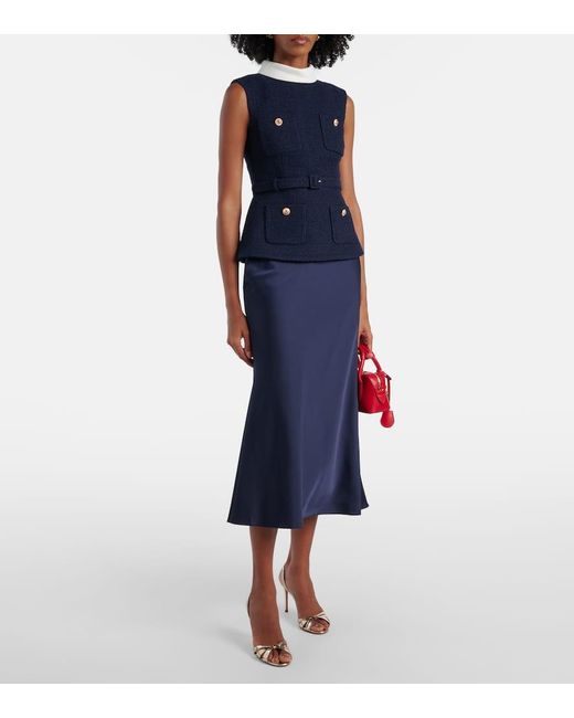 Vestido Midi De Punto Boucle Y Saten Self-Portrait de color Blue