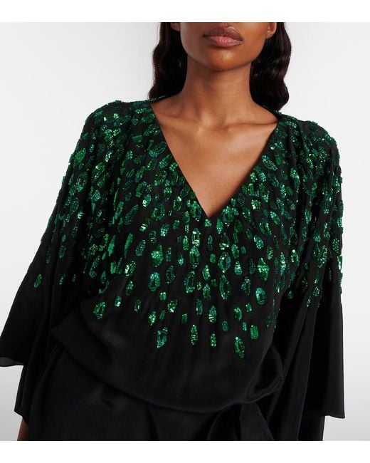Roberto Cavalli Black Sequined Silk Gown