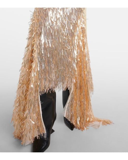 Maticevski Natural Tiara Sequinned Asymmetric Gown