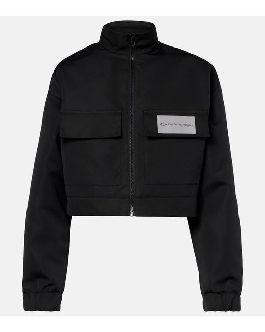Balenciaga Black Cropped Technical Faille Track Jacket