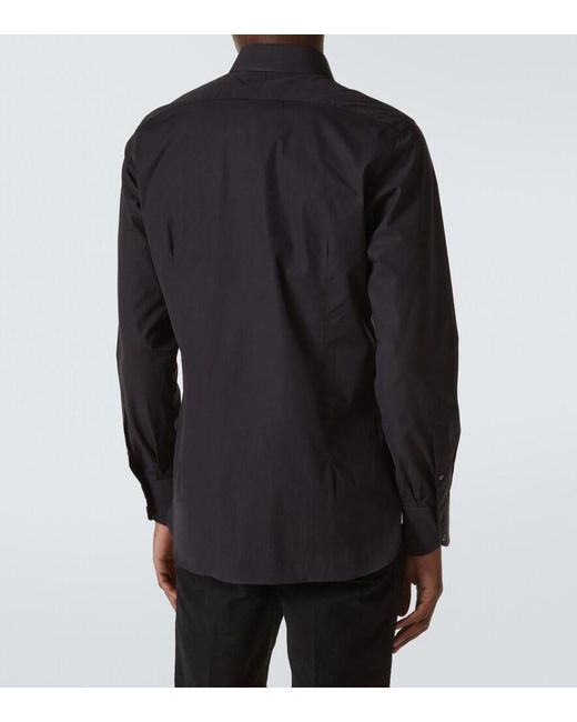 Tom Ford Blue Cotton Poplin Tuxedo Shirt for men