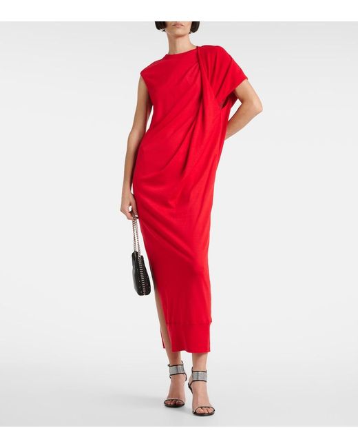 Stella McCartney Red Draped Wool Maxi Dress