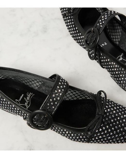 Christian Louboutin Black Mamastrapitina Crystal-Embellished Mesh And Leather Ballet Flats