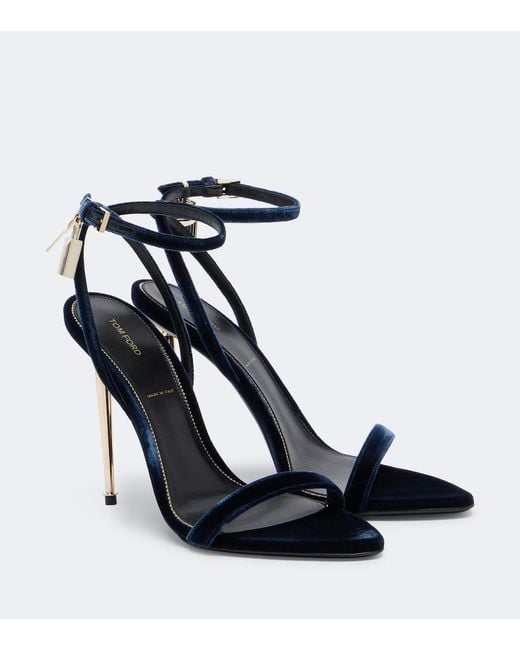 Tom Ford Blue Padlock Velvet Sandals