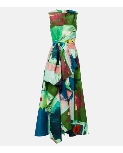 Roksanda Green Nura Bow-Detail Cotton Cocktail Dress