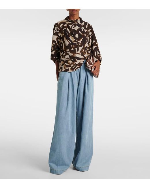 Jeans A Gamba Larga E Vita Alta di Dries Van Noten in Blue