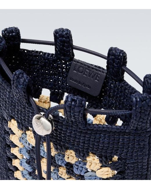 Loewe Blue Paula's Ibiza Crochet Raffia Pouch With Strap for men