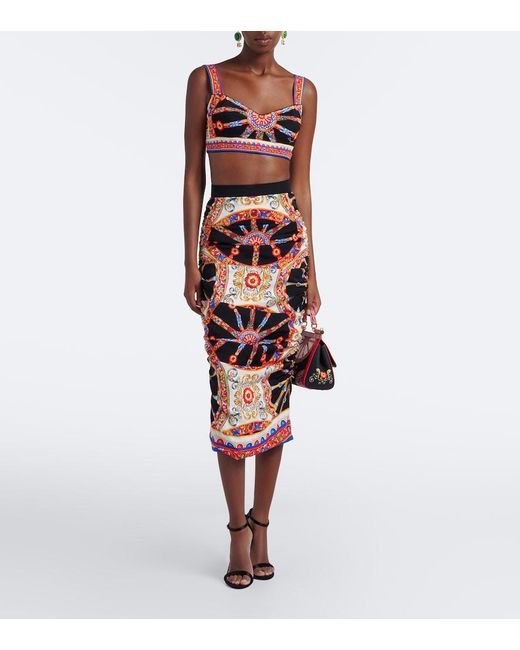 Dolce & Gabbana Red Carretto Silk-Blend Charmeuse Crop Top