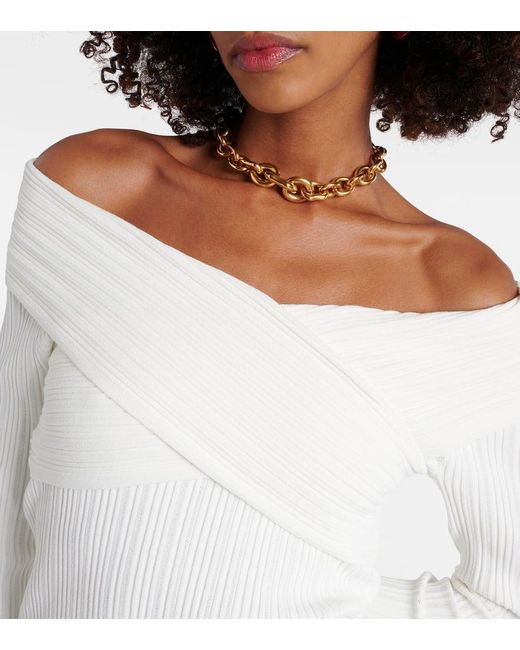 Top Yesenia Con Scollo Bardot di Veronica Beard in White
