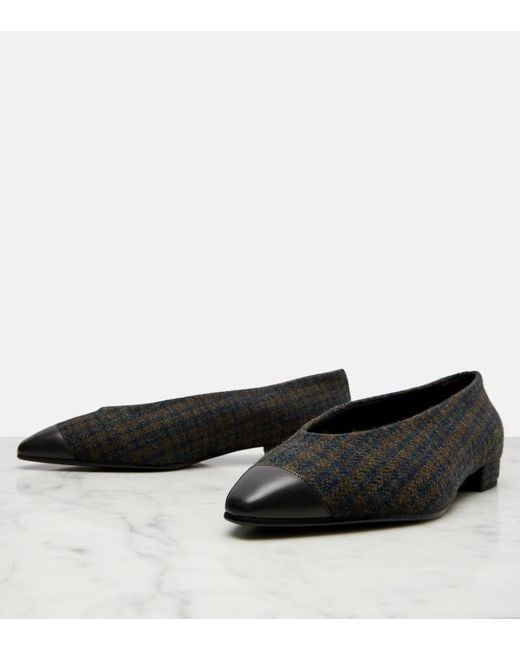 Loro Piana Black Rebecca Leather-Trimmed Tweed Ballet Flats