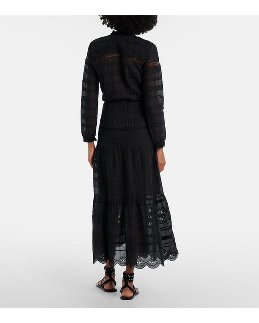 Isabel Marant Black Daniva Lace-Trimmed Cotton Midi Dress