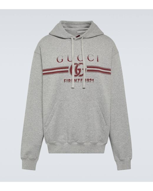 Gucci Gray Logo Cotton Jersey Hoodie for men