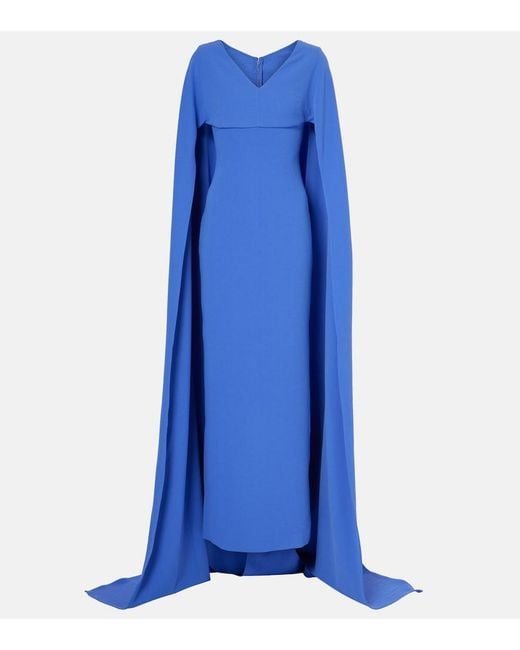 Solace London Blue Morgan Caped Crepe Gown