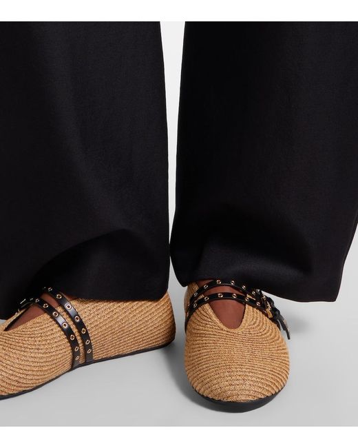Alaïa Brown Woven Leather-Trimmed Ballet Flats