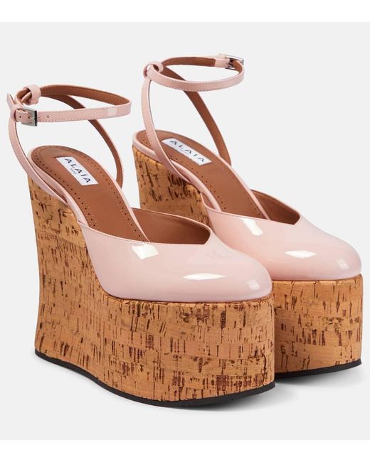 Alaïa Brown Riviera Patent Leather Wedges