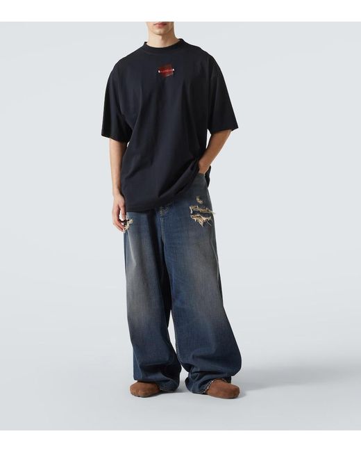 Balenciaga Blue Distressed Mid-Rise Wide-Leg Jeans for men