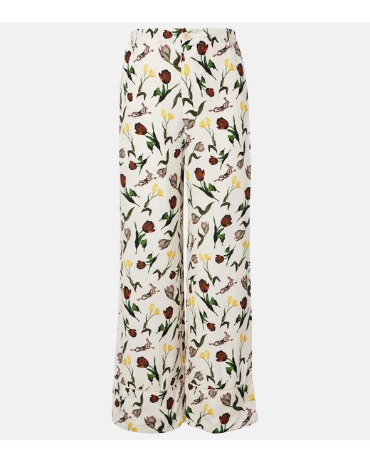 Marni White Printed Silk Palazzo Pants