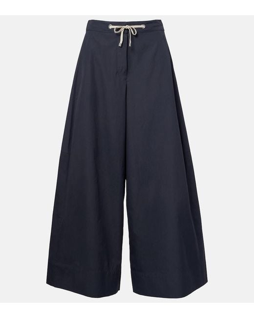 Max Mara Blue Gufo Cotton Poplin Wide-Leg Pants