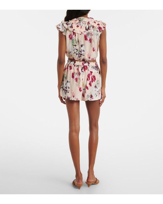 Ulla Johnson Red Aurielle Floral Silk Shorts
