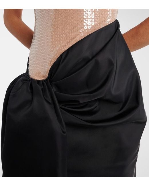David Koma Black Sequined Draped Maxi Dress