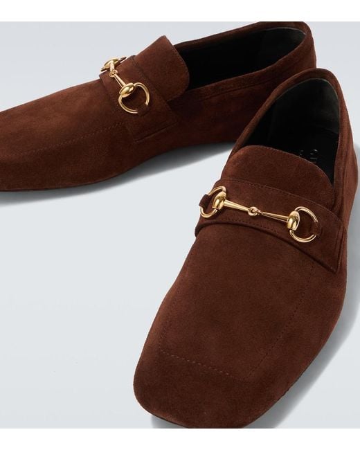 Gucci Brown Ragazzo Horsebit Suede Loafers for men