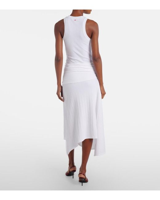 Victoria Beckham White Gathered Cotton-Blend Midi Skirt