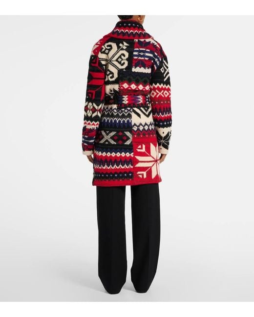 Polo Ralph Lauren Red Snowflake-Motif Shawl-Collar Cardigan