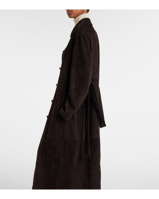 The Row Black Kendra Suede Coat Chestnut