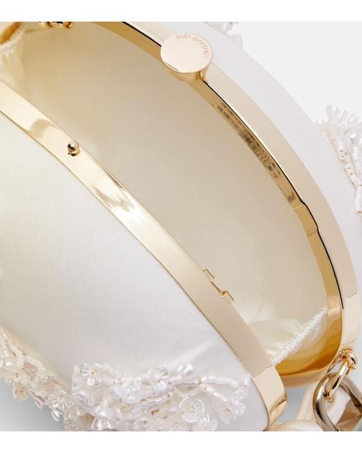 Self-Portrait White Oval Small Embellished Satin Clutch