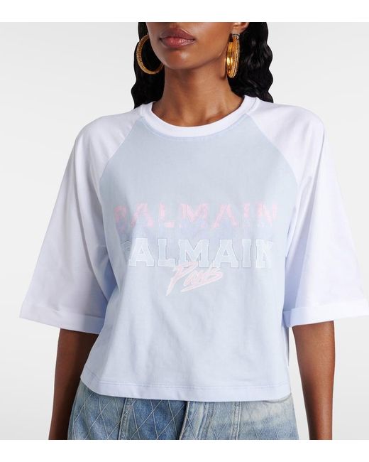 Balmain Blue T-Shirt Aus Baumwoll-Jersey