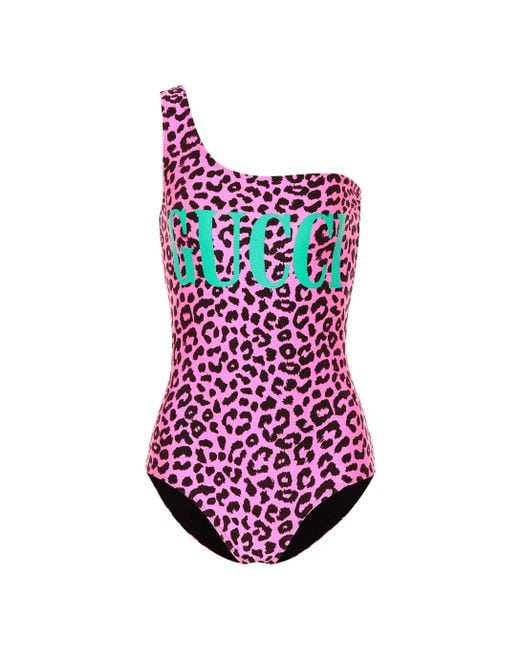 Gucci Leopard Print Sparkling Swimsuit In Pink