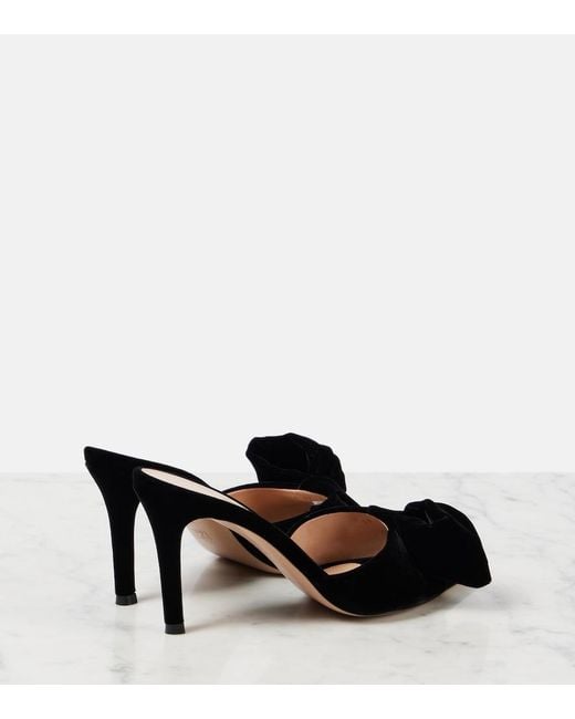 Gianvito Rossi Black 85 Bow-Detail Velvet Mules
