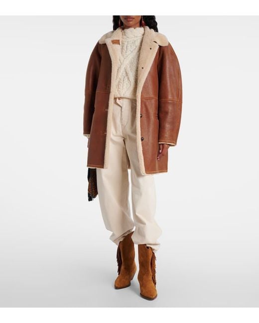 Abrigo Berthie De Piel Con Borrego Isabel Marant de color Brown