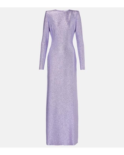 Oscar de la Renta Purple Lamé-Effect Column Maxi Dress